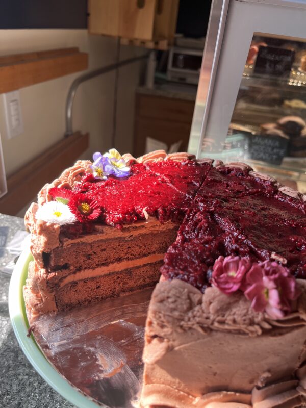 Sugar Free Chocolate Cake with Raspberry Compote and Chocolate Cream Cheese Frosting